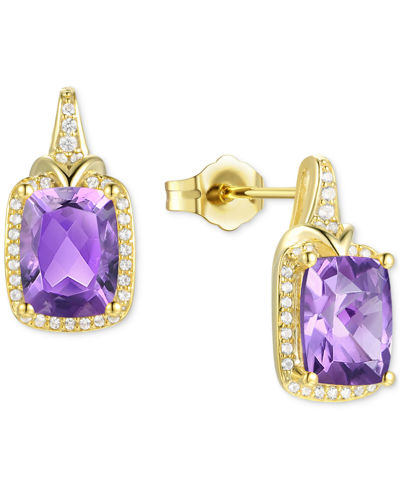 Macy's Amethyst (2-1/6 Ct. T.w.) & Lab-grown White Sapphire (1/4 Ct. T.w.) Halo Stud Earrings In 14k Gold-p