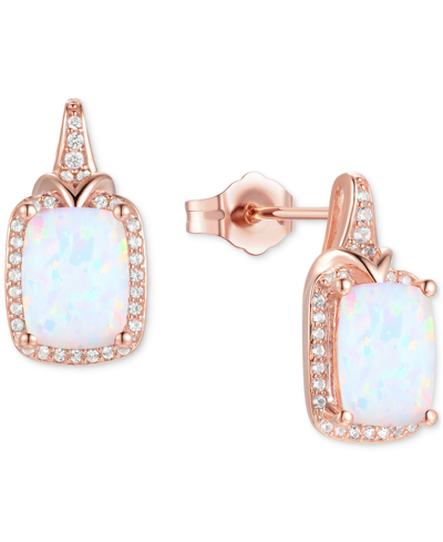 Macy's Amethyst (2-1/6 Ct. T.w.) & Lab-grown White Sapphire (1/4 Ct. T.w.) Halo Stud Earrings In 14k Gold-p In Opal
