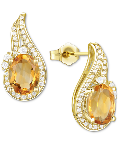 Macy's Amethyst (2-1/20 Ct. T.w.) & Lab-grown White Sapphire (3/8 Ct. T.w.) Swirl Stud Earrings In 14k Gold In Citrine