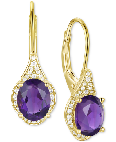 Macy's Amethyst (2 Ct. T.w.) & Lab-grown White Sapphire (1/5 Ct. T.w.) Drop Earrings In 14k Gold-plated Ste