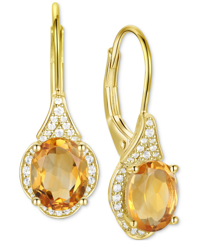 Macy's Amethyst (2 Ct. T.w.) & Lab-grown White Sapphire (1/5 Ct. T.w.) Drop Earrings In 14k Gold-plated Ste In Citrine