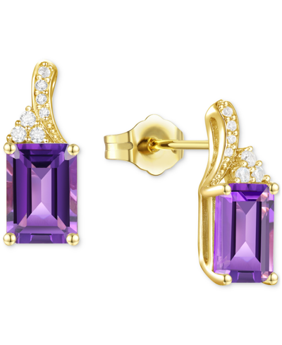 Macy's Amethyst (1-5/8 Ct. T.w.) & Lab-grown White Sapphire (1/10 Ct. T.w.) Stud Earrings In 14k Gold-plate