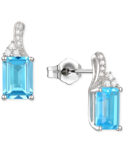 Macy's Amethyst (1-5/8 Ct. T.w.) & Lab-grown White Sapphire (1/10 Ct. T.w.) Stud Earrings In 14k Gold-plate In Blue Topaz