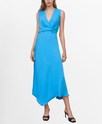 Mango Asymmetrical Dress With Side Slit Turquoise