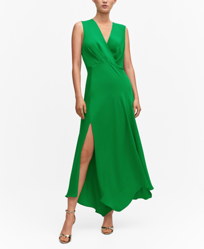 Mango Asymmetrical Dress With Side Slit Green