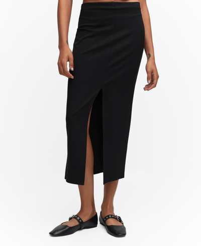 Mango Women's Front Slit Midi Skirt In Black