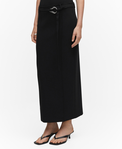 Mango Belted Slit Skirt Black