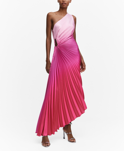 Mango Women's Asymmetrical Pleated Dress In Bright Pink