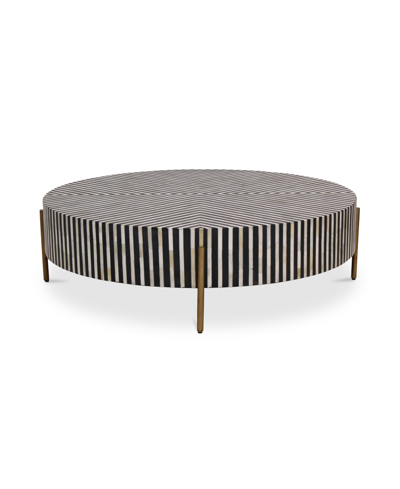 Furniture Chameau 48" Iron Round Coffee Table Large In Camel Bone In Resin