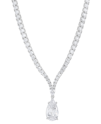 Arabella Cubic Zirconia Pear & Round 18" Fancy Pendant Necklace In Sterling Silver