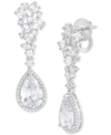 ARABELLA CUBIC ZIRCONIA PEAR HALO CLUSTER DROP EARRINGS IN STERLING SILVER