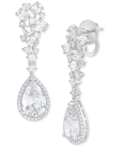 Arabella Cubic Zirconia Pear Halo Cluster Drop Earrings In Sterling Silver