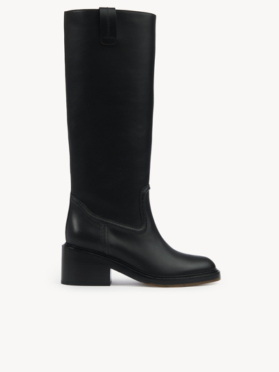 Chloé Mallo High Boot Black Size 8 100% Bovine Leather In Noir