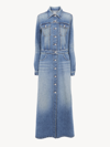Chloé Recycled Cotton Denim Shirtdress With Self-tie Belt In Bleu