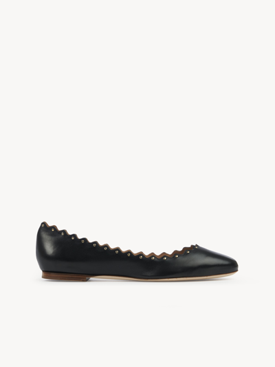 Chloé Lauren Scalloped Leather Ballet Flats In Black