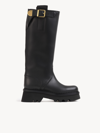 Chloé Leather Knee-high Boots With Buckle Detail And Tank Sole In Noir