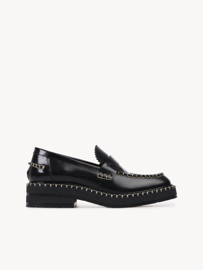 Chloé Noua Whipstitch Leather Loafers In Black