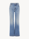 CHLOÉ PANTALON COURT DROIT EFFET USÉ FEMME BLEU TAILLE 32 100% COTON