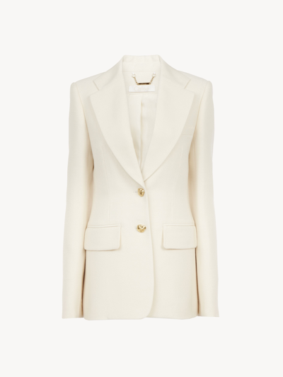 Chloé Armoured Silk Wool Single-breasted Blazer Jacket In White