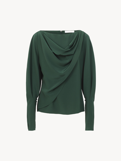 Chloé Silk Crepe De Chine Draped Top In Dark Pine