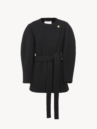 Chloé Iconic Soft Wool Belted Coat In Noir