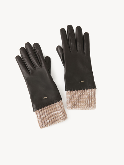 Chloé Jamie Gloves Brown Size S 100% Lambskin, Cashmere, Polyester