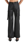 STEVE MADDEN ACE WIDE LEG SATIN CARGO PANTS