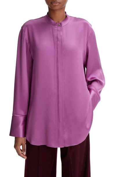 Vince Raw Edge Silk Button-up Blouse In Purple