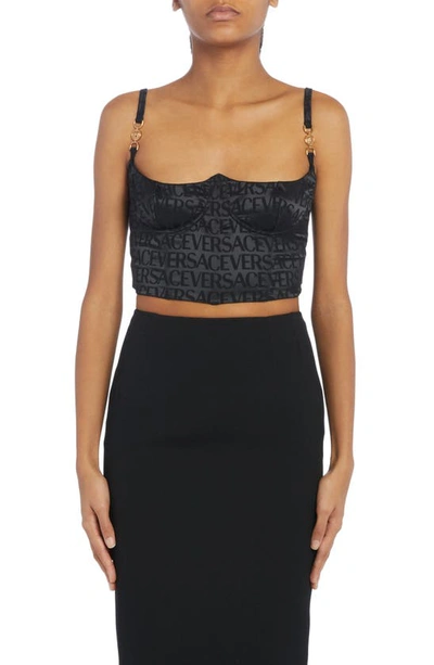 Versace Logomania Medusa Strap Corset Bra Top In Black