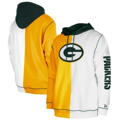 New Era Men's  Gold, White Green Bay Packers Third Down Split Raglan Pullover Hoodie In Gold,white