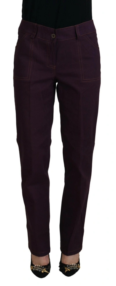 Bencivenga Purple Cotton Mid Waist Women Tapered Trousers