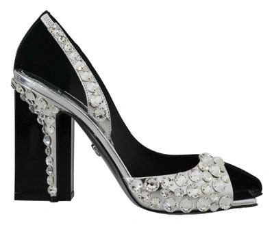 Dolce & Gabbana Black Silver Crystal Double Design High Heels Shoes In Black | Silver