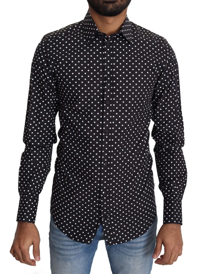 DOLCE & GABBANA DOLCE & GABBANA ELEGANT POLKA DOT MEN'S LONG SLEEVE MEN'S SHIRT