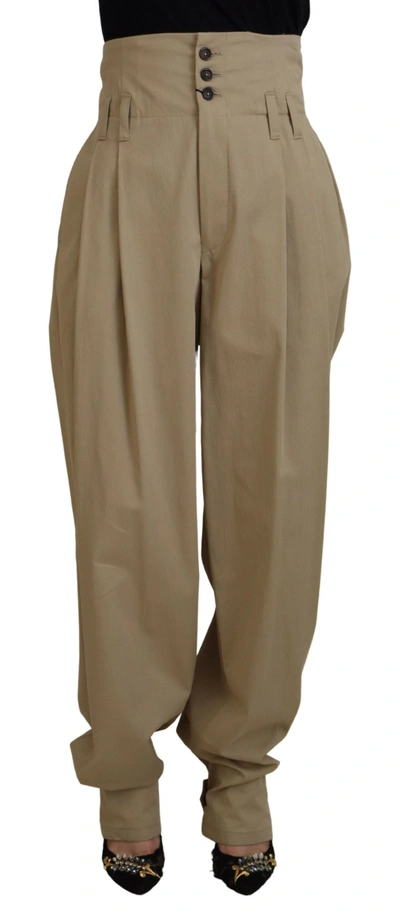 Dolce & Gabbana Brown Cotton High Waist Tapered Pants