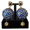 DOLCE & GABBANA DOLCE & GABBANA GOLD BRASS BLUE DANGLE BALL CRYSTAL CLIP ON WOMEN'S EARRINGS