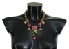 DOLCE & GABBANA DOLCE & GABBANA GOLD BRASS CHAIN CRYSTAL FLORAL ROSES JEWELRY WOMEN'S NECKLACE