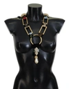 Dolce & Gabbana Gold Brass Sicily Crystal Robe Statement Necklace In Gold