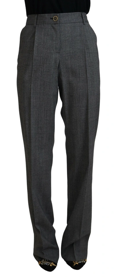 Dolce & Gabbana Grey High Waist Women Wool Trousers