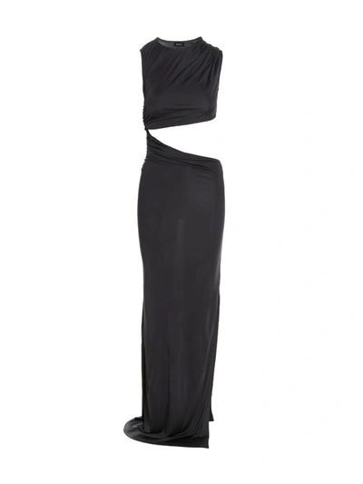 Atlein Black Ruffled Maxi Dress In Gray