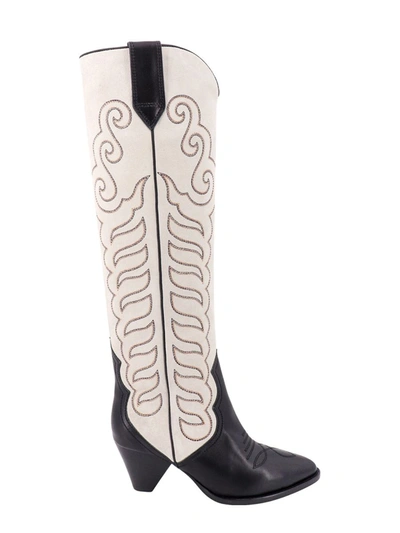 Isabel Marant Liela Leather And Suede Cowboy Boots In Beige