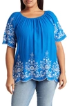 FORGOTTEN GRACE FORGOTTEN GRACE EMBROIDERED TRIM PEASANT TUNIC TOP