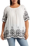 FORGOTTEN GRACE FORGOTTEN GRACE EMBROIDERED TRIM PEASANT TUNIC TOP
