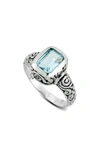 Samuel B. Emerald Cut Blue Topaz Filigree Ring In Blue