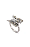 Samuel B. Sterling Silver & 18k Yellow Gold Butterfly Ring In Silver And Gold