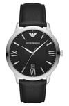Emporio Armani Kappa Black Dial Black Leather Mens Watch Ar11013 In Silver
