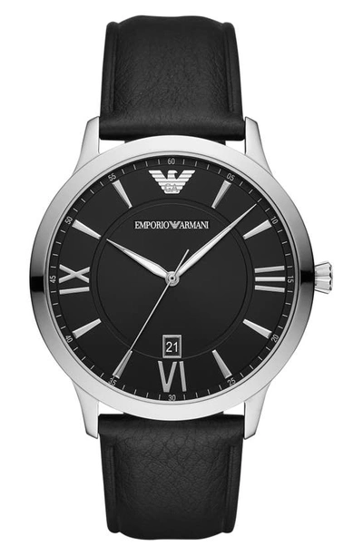 Emporio Armani Kappa Black Dial Black Leather Mens Watch Ar11013 In Silver