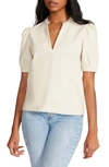 Steve Madden Jane Puff Sleeve Faux Leather Top In Bone