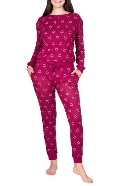 Blis Women's Crew Neck Top With Jogger In Berry Hearts