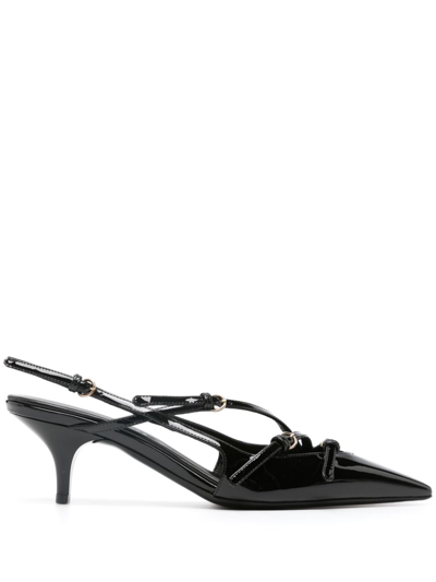 MIU MIU PATENT LEATHER SLINGBACKS WITH BUCKLES
