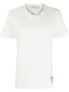Golden Goose White Crewneck T-shirt With Rhinestone Embellishments On The Collar And Logo Detail On The Rear In White